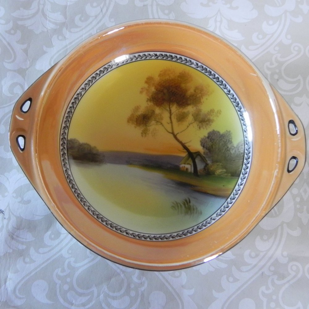 NORITAKE 7" Hand Painted Bowl Pond Sunset Serene